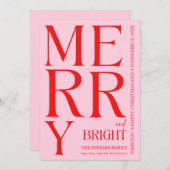 2025モダン年メリーのクリスマスと鮮やかな赤ピンク シーズンカード (正面/裏面)