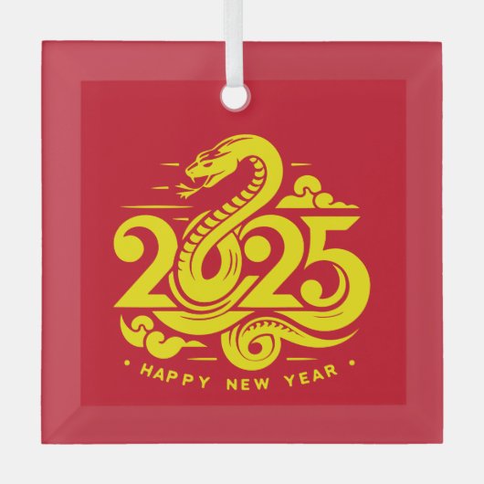 2025モダン年中国ののハッピーニューイヤー ガラスオーナメント (正面)