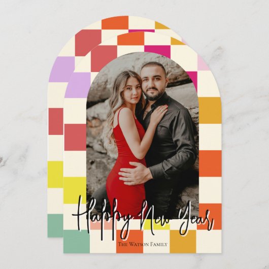 2025モダン年数々の初の明るいグルービー色 招待状 (正面/裏面)