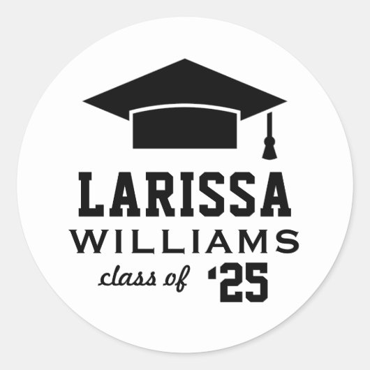 2025モダン年白黒の卒業キャップカスタム ラウンドシール (正面)