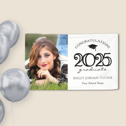 2025モダン年白黒写真卒業パーティー 横断幕