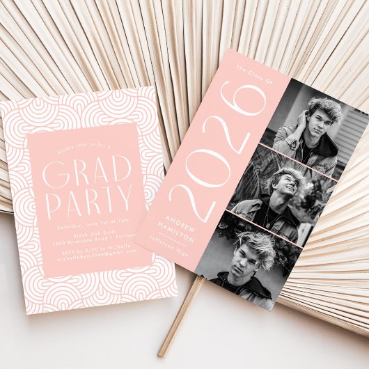 2025モダン赤面3写真卒業パーティー 招待状