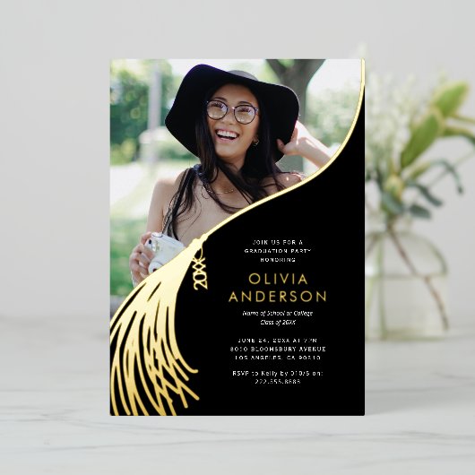 2025ラージタッセルフォト卒業パーティー 箔招待状 (立ち正面)