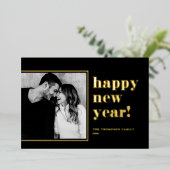 2025レトロはっきりしたタイポグラフィブラックハッピーニューイヤー 箔シーズンカード (立ち正面)