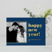 2025レトロはっきりしたタイポグラフィブルーハッピーニューイヤー 箔シーズンカード (立ち正面)
