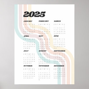 2025レトロウォールカレンダー – 18"x24"ポスター ポスター
