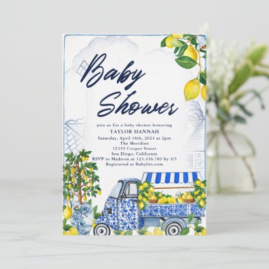 2025レモンブルーイタリアンベビーシャワー招待状 招待状 (スタンド正面)
