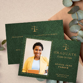 2025ロースクール卒業グリーン金ゴールド写真 案内状