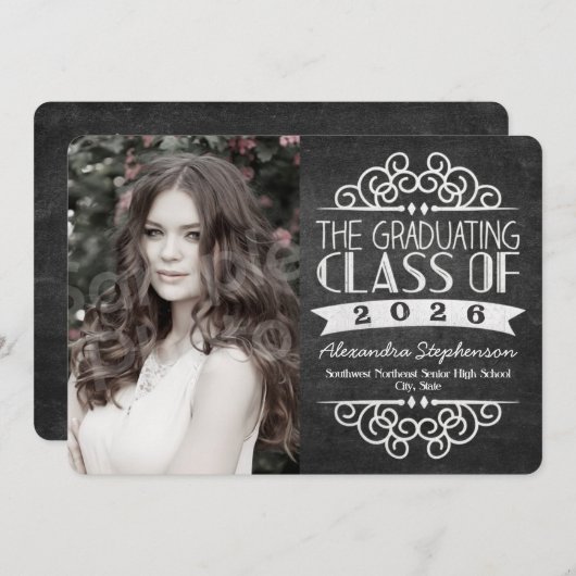 2025ヴィンテージChalkboard卒業写真 招待状 (正面/裏面)