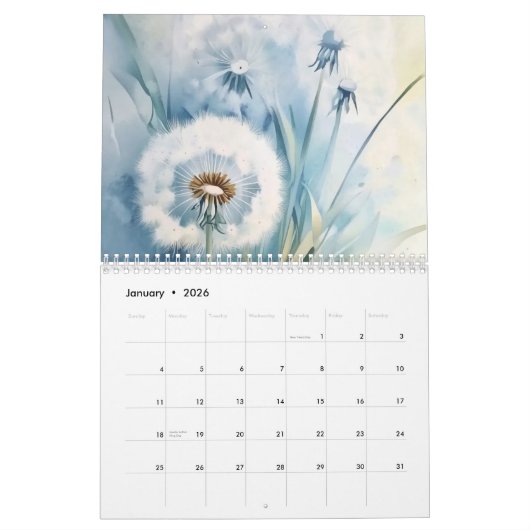 2025ヴィンテージDandelion背景 カレンダー (1月 2026)