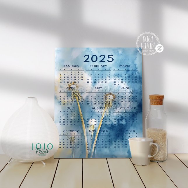 2025ヴィンテージDandelion背景 メタルプリント (Calendar 2025 Dandelion Flower Background Metal Print)