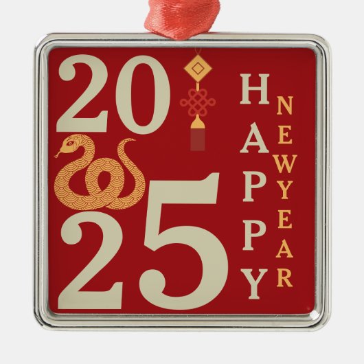 2025中国の年の新しい年の蛇赤モダン メタルオーナメント (正面)