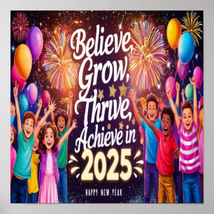 2025信じ年に成長、成長、成長、達成 – Happy New ポスター