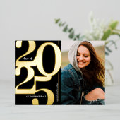 2025写真卒業パーティブラック金ゴールド 箔招待状 (立ち正面)