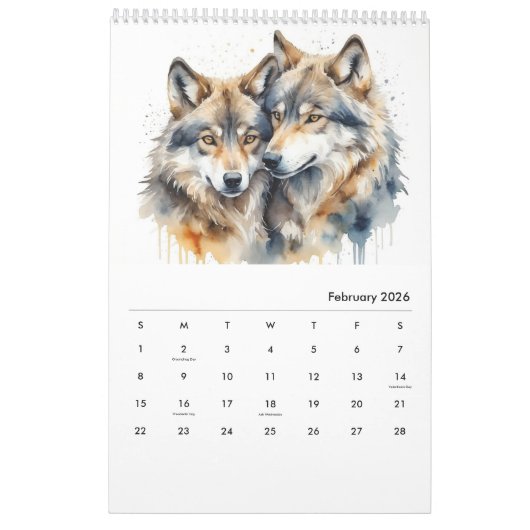 2025北アメリカの動物の水の色ウルフ カレンダー (2月 2026)