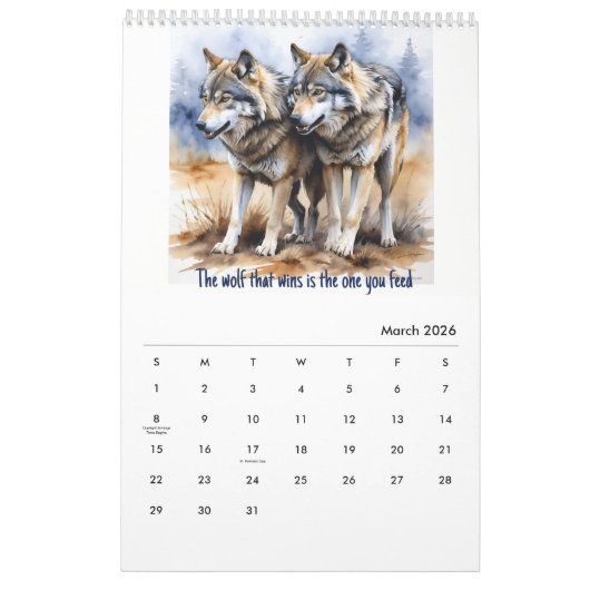 2025北アメリカの動物の水の色ウルフ カレンダー (3月 2026)