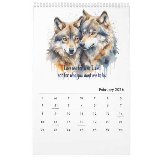 2025北アメリカの動物の水の色ウルフ カレンダー (2月 2026)
