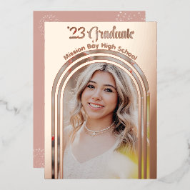 2025卒業パーティー写真アーチバラゴールドフォイルイン 箔招待状