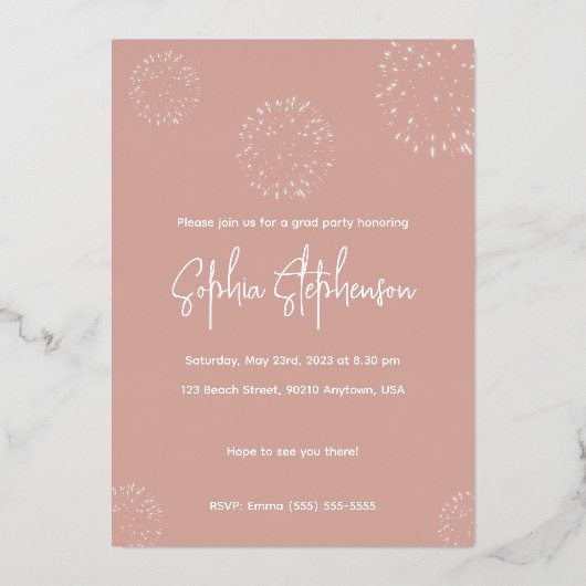 2025卒業パーティー写真アーチバラゴールドフォイルイン 箔招待状 (裏面)