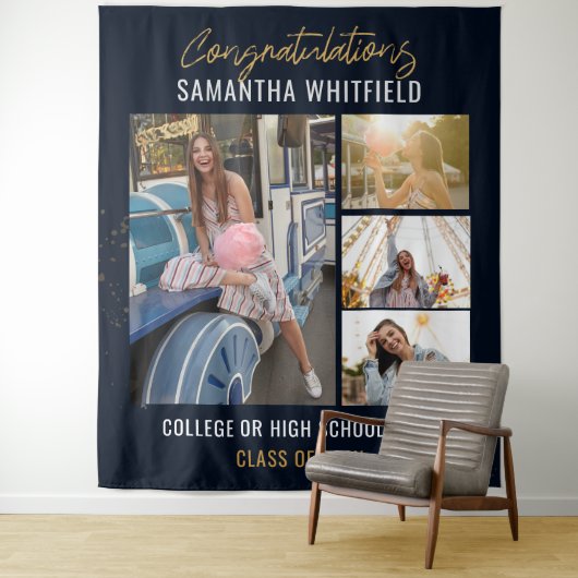 2025卒業式フォトコラージュ ネイビーブルー フォトブース タペストリー (インサイチュ)