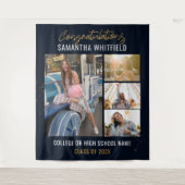 2025卒業式フォトコラージュ ネイビーブルー フォトブース タペストリー (正面)