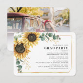 2025卒業式 ひまわり 写真 卒業パーティー 招待状 (正面/裏面)