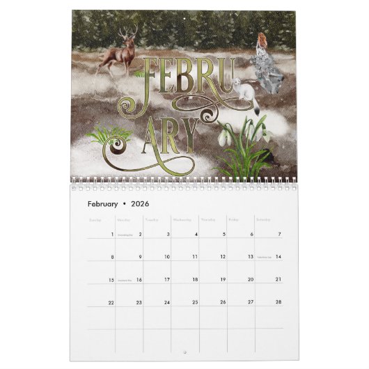 2025図解入りの、写真付きのファンタジー予定表の個人用設定 カレンダー (2月 2026)