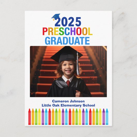 2025就学前の写真カスタム撮影キッズ卒業 ポストカード (正面)
