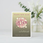 2025年おめでとうピンクの金ゴールドグリーティングカード ポストカード (スタンド正面)