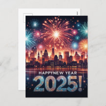 2025年おめでとう花火の街並