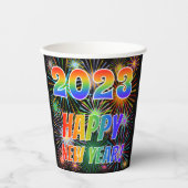 2025年おめでとう！，花火カラフル模様 紙コップ (正面)