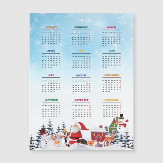 2025年おもしろいカレンダーSanta、雪だるま、トナカイ (正面)