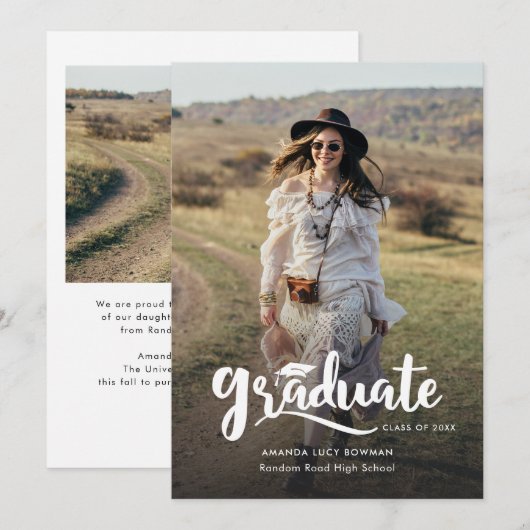 2025年かわいい写真卒業 案内状 (正面/裏面)