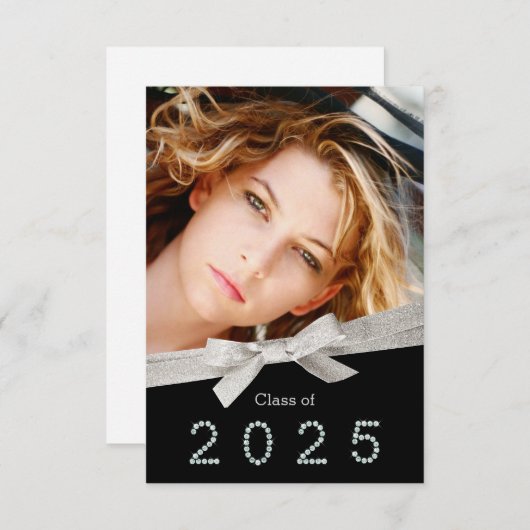 2025年かわいらし卒業のリボンダイヤモンドクラス 招待状 (正面/裏面)