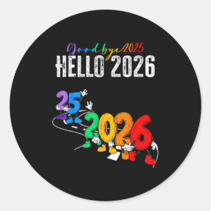 2025年さようなら 2026年あけおめ!かわいい新年のイラスト、少年 ラウンドシール
