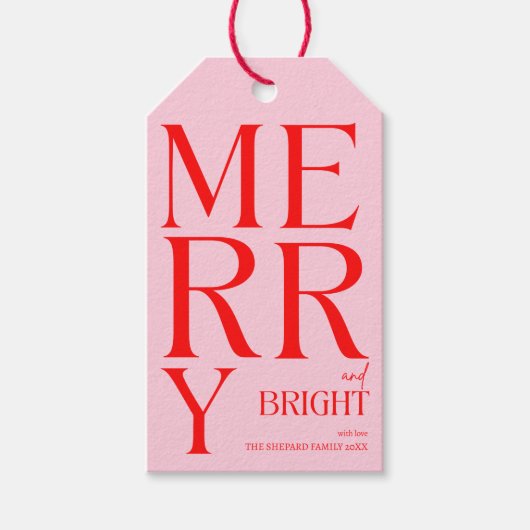 2025年と明モダンるい赤メリーピンクのクリスマス ギフトタグ (正面)