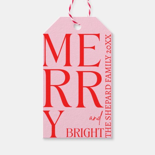 2025年と明モダンるい赤メリーピンクのクリスマス ギフトタグ (正面)