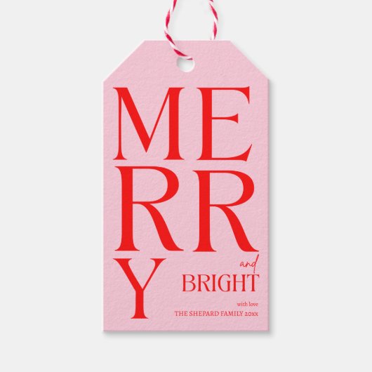 2025年と明モダンるい赤メリーピンクのクリスマス ギフトタグ (正面)