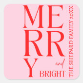 2025年と明モダンるい赤メリーピンクのクリスマス スクエアシール (正面)