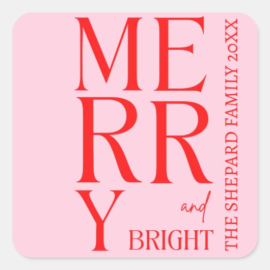 2025年と明モダンるい赤メリーピンクのクリスマス スクエアシール (正面)