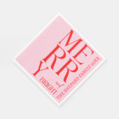 2025年と明モダンるい赤メリーピンクのクリスマス スタンダードランチョンナプキン (角)