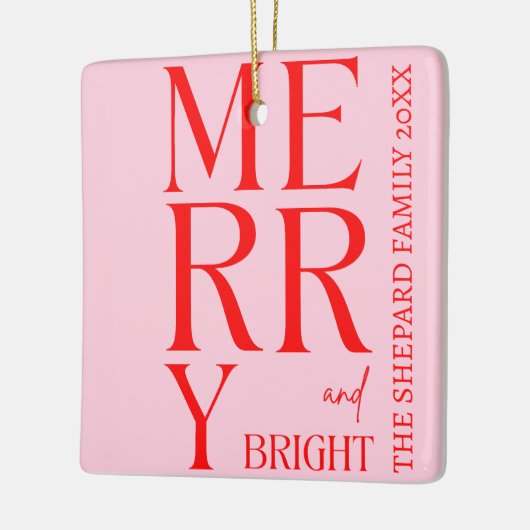 2025年と明モダンるい赤メリーピンクのクリスマス セラミックオーナメント (左)