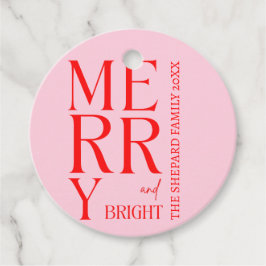 2025年と明モダンるい赤メリーピンクのクリスマス フェイバータグ