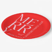 2025年と明モダンるい赤メリーピンクのクリスマス ペーパープレート (アングル)