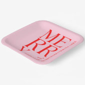 2025年と明モダンるい赤メリーピンクのクリスマス ペーパープレート (傾斜あり)