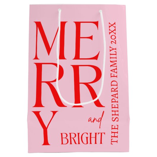 2025年と明モダンるい赤メリーピンクのクリスマス ミディアムペーパーバッグ (裏面)