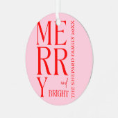 2025年と明モダンるい赤メリーピンクのクリスマス メタルオーナメント (正面左)