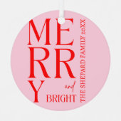 2025年と明モダンるい赤メリーピンクのクリスマス メタルオーナメント (正面)