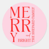 2025年と明モダンるい赤メリーピンクのクリスマス ラウンドシール (正面)