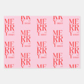 2025年と明モダンるい赤メリーピンクのクリスマス ラッピングペーパーシート (正面3)